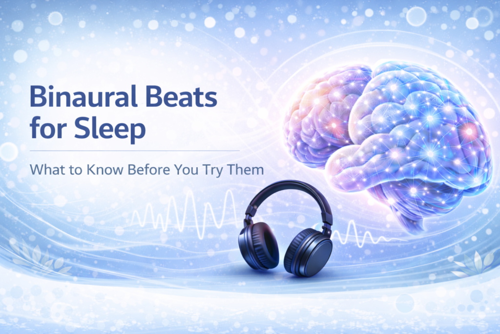 Binaural beats for sleep featured image with glowing brain and headphones