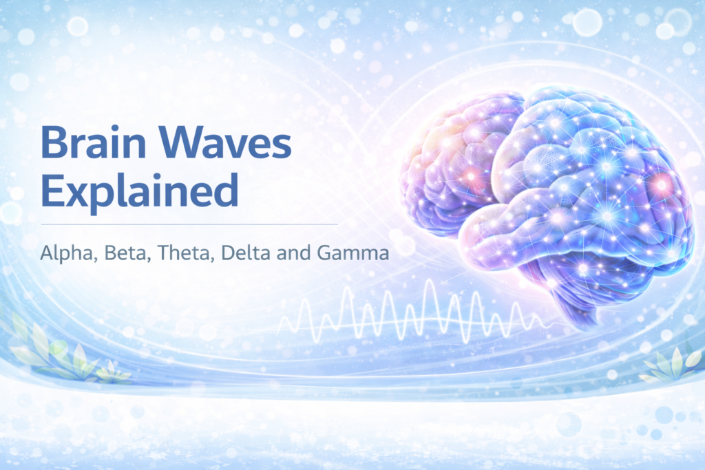 Brain waves explained featured image with glowing brain and wave patterns