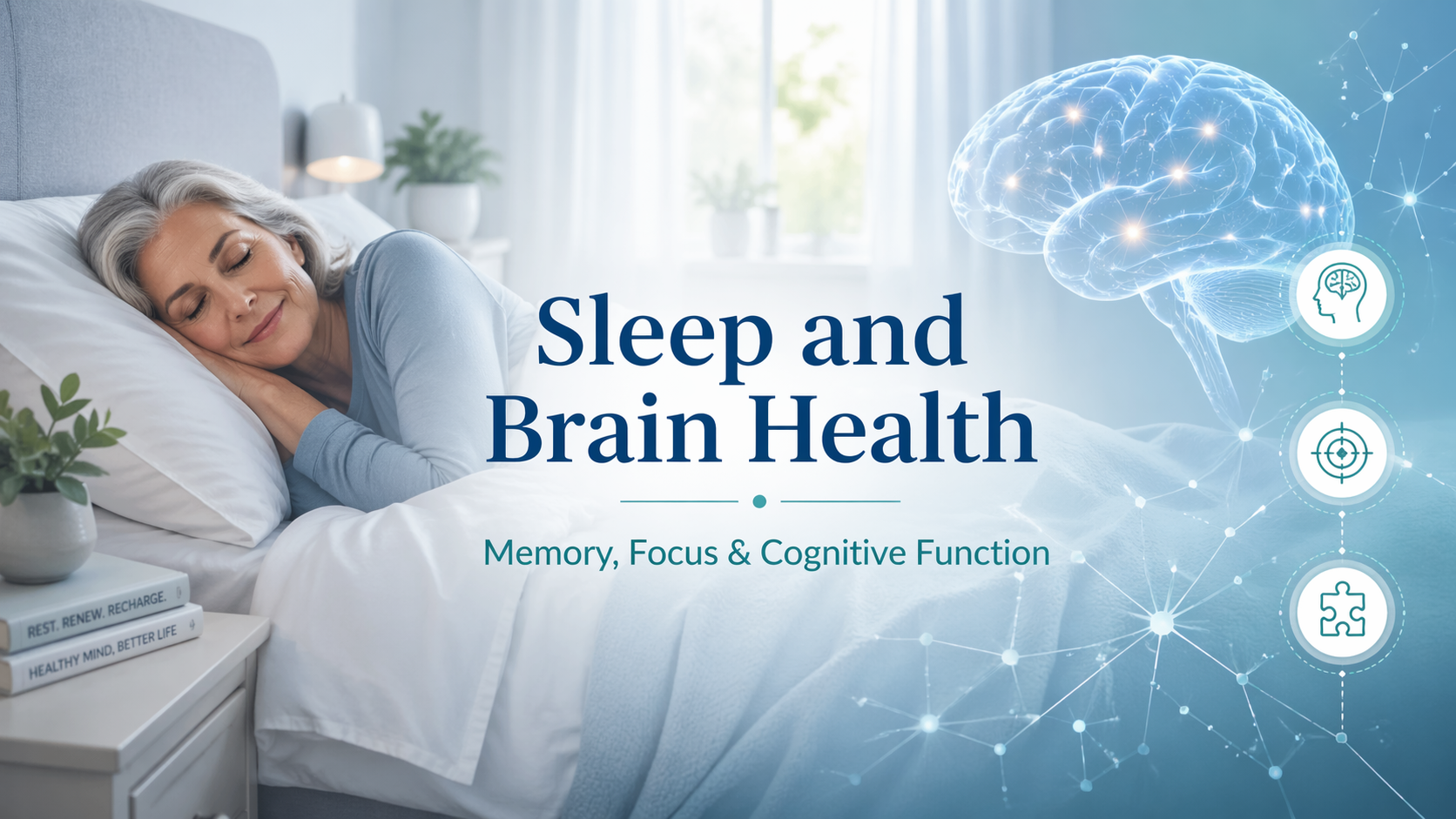 Sleep and brain health featured image showing restful sleep, memory, focus, and cognitive function