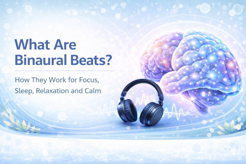 What are binaural beats featured image with glowing brain and headphones