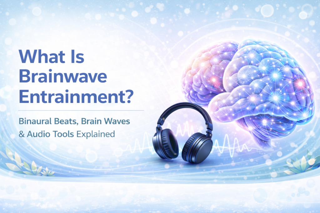 What Is Brainwave Entrainment featured image with glowing brain and headphones