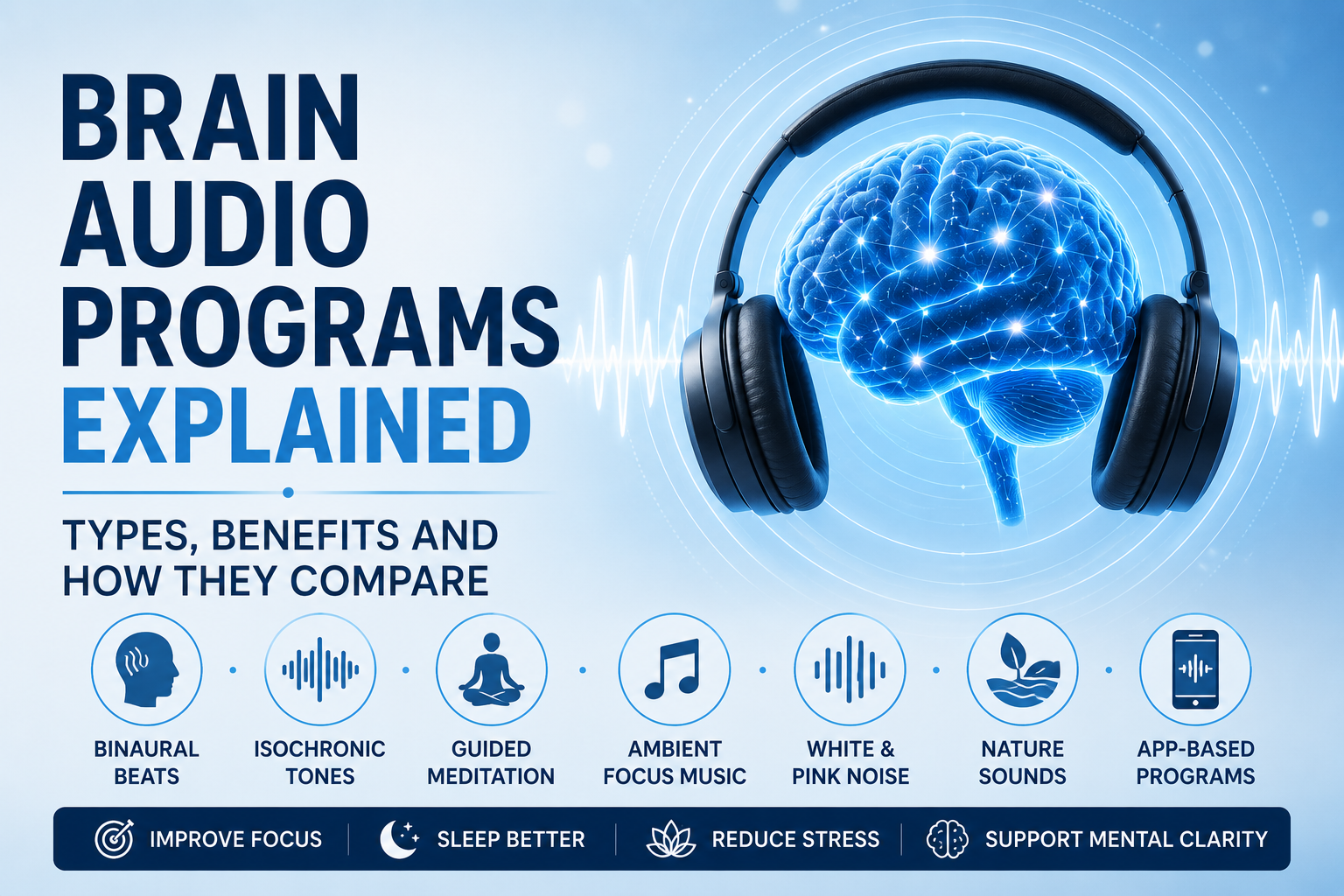 Brain audio programs explained featured image with glowing brain and audio elements